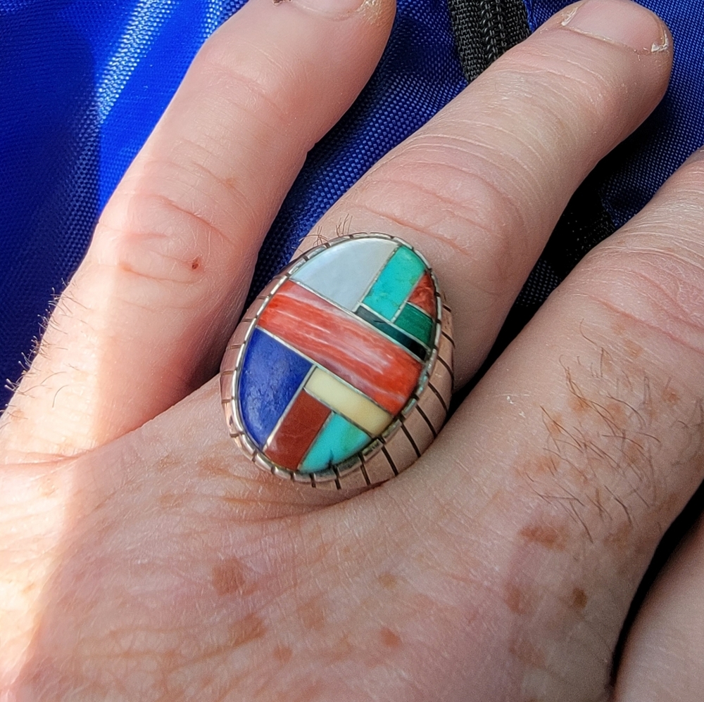 .925 Silver Hand-made Ring w/Natural Stones